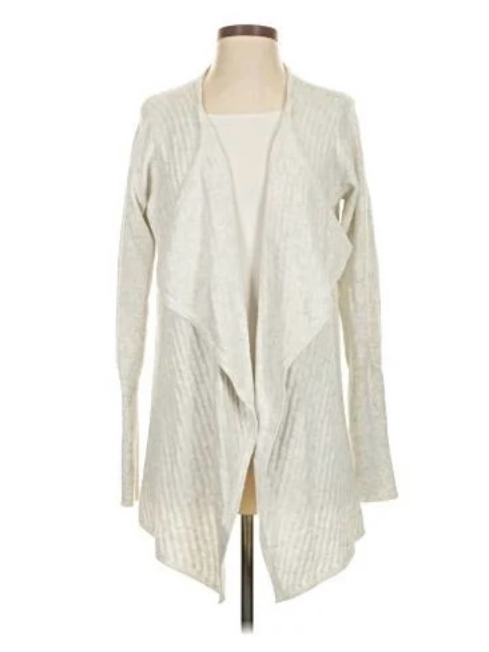 NWT Light Grey Sigrid Olsen Chevron Stitch Draped Neck Thumbhole Cardigan Sz XS